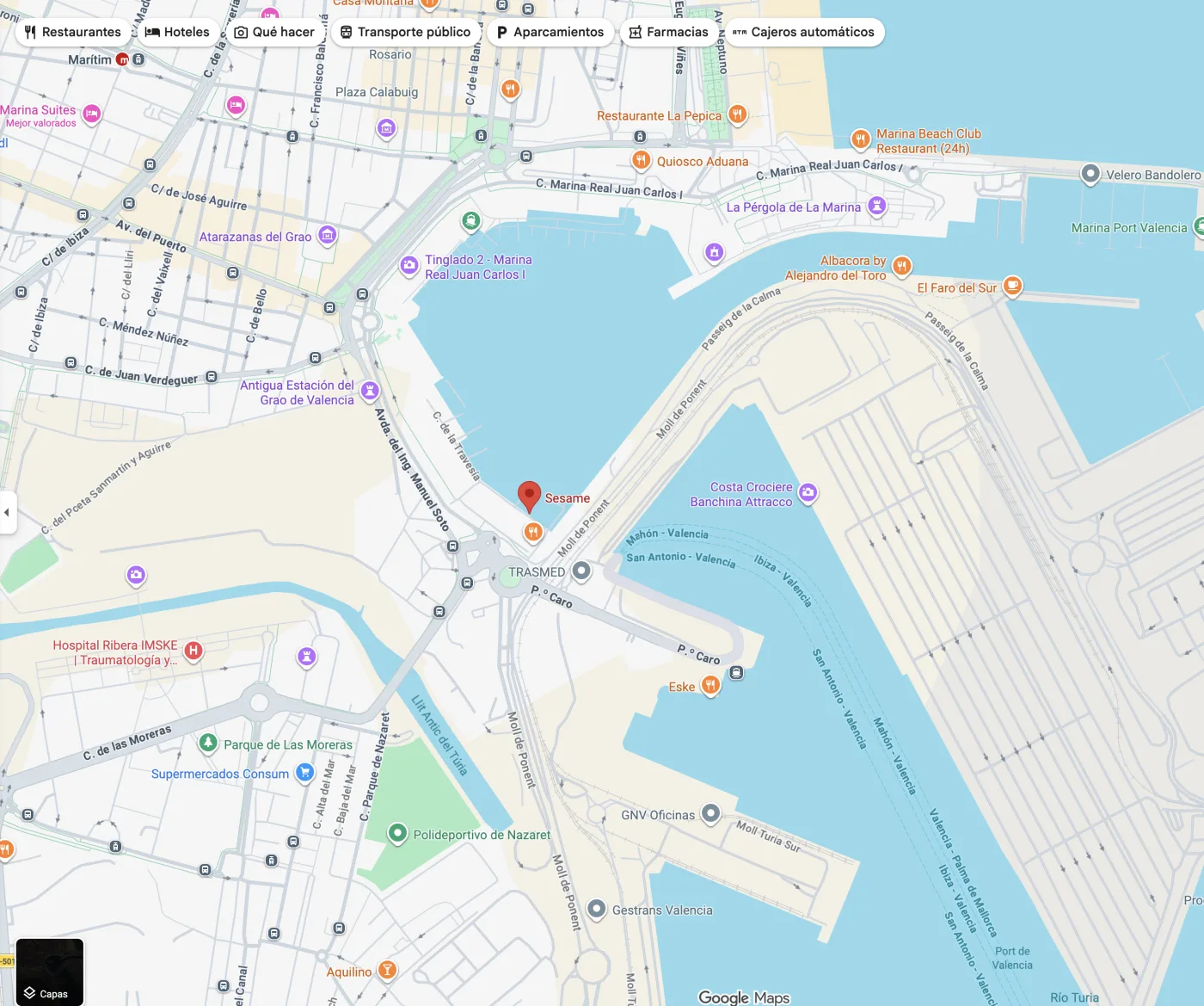 Mappa con la sede di Sesame alla Marina di Valencia