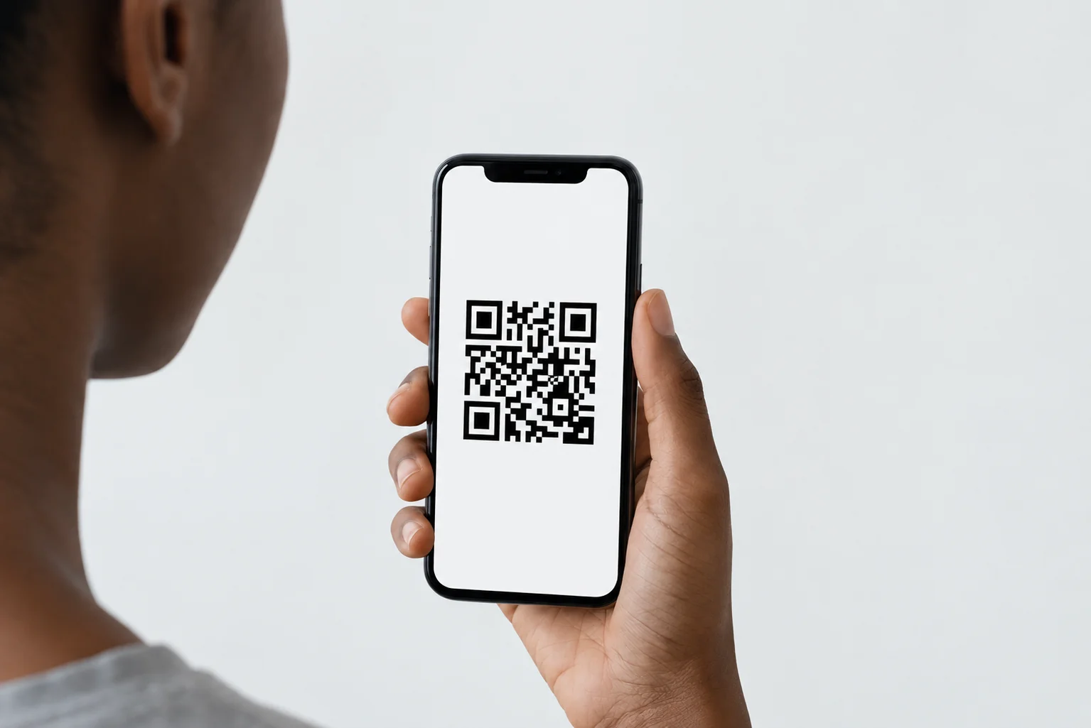 Persona che scansiona un codice QR con lo smartphone.