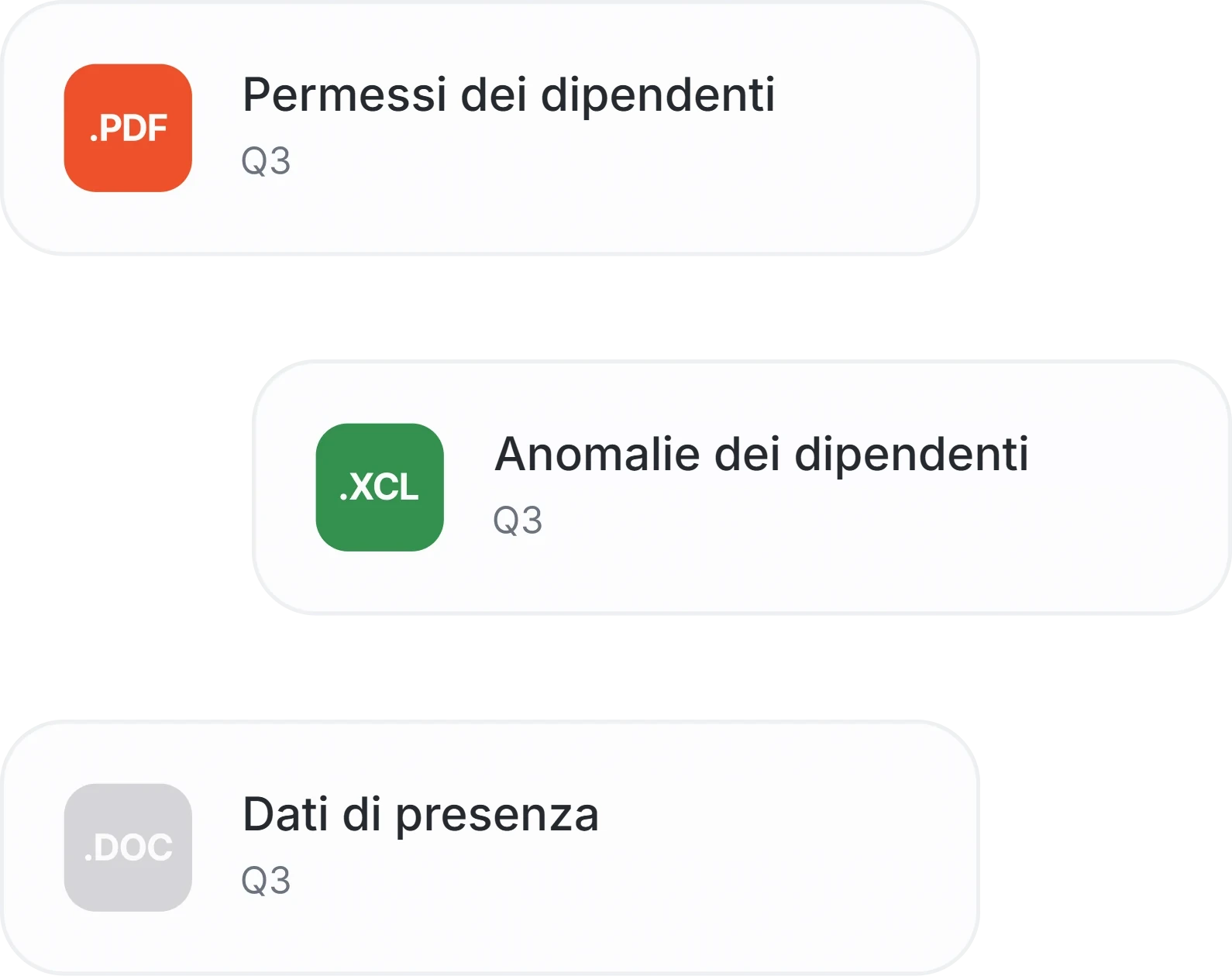 Report di permessi, anomalie e dati di presenza generati in PDF, Excel e Word