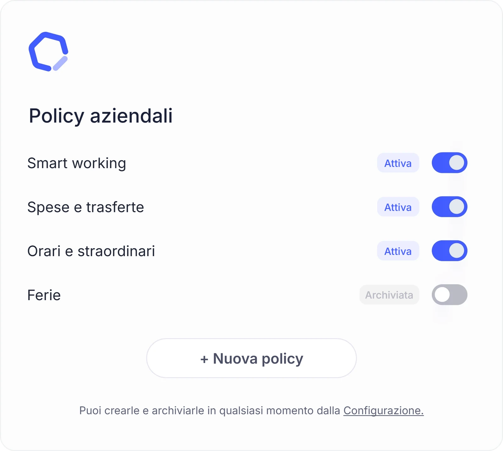 Elenco delle policy aziendali di Sesame con smart working, spese e orari attivi