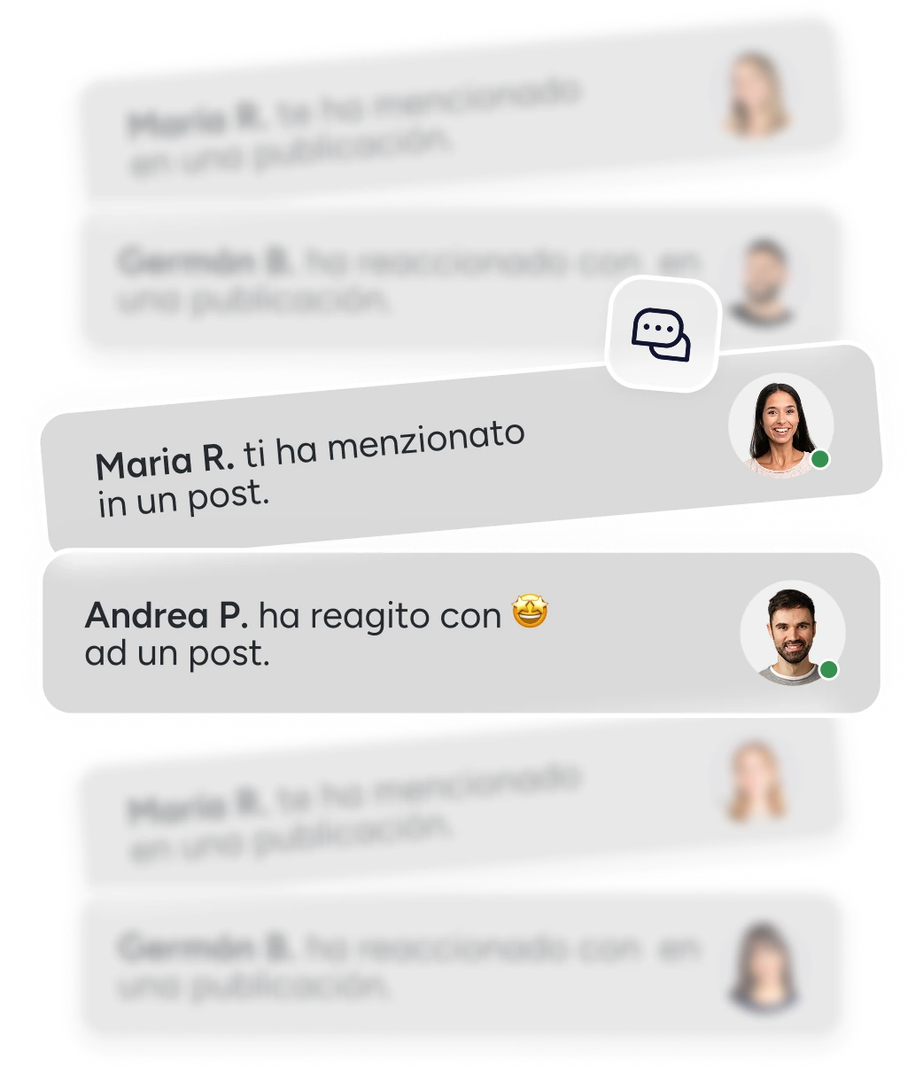 Notifiche e reazioni del social network aziendale di Sesame HR