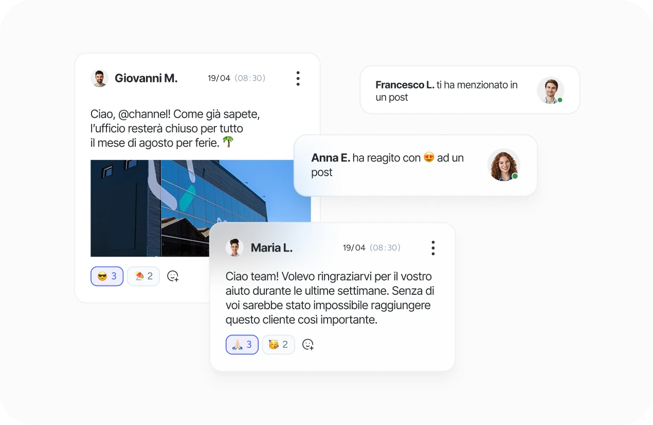 Post e reazioni del team in Comunità