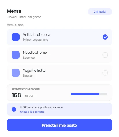 App della mensa con il menu del giorno, le prenotazioni e la notifica push